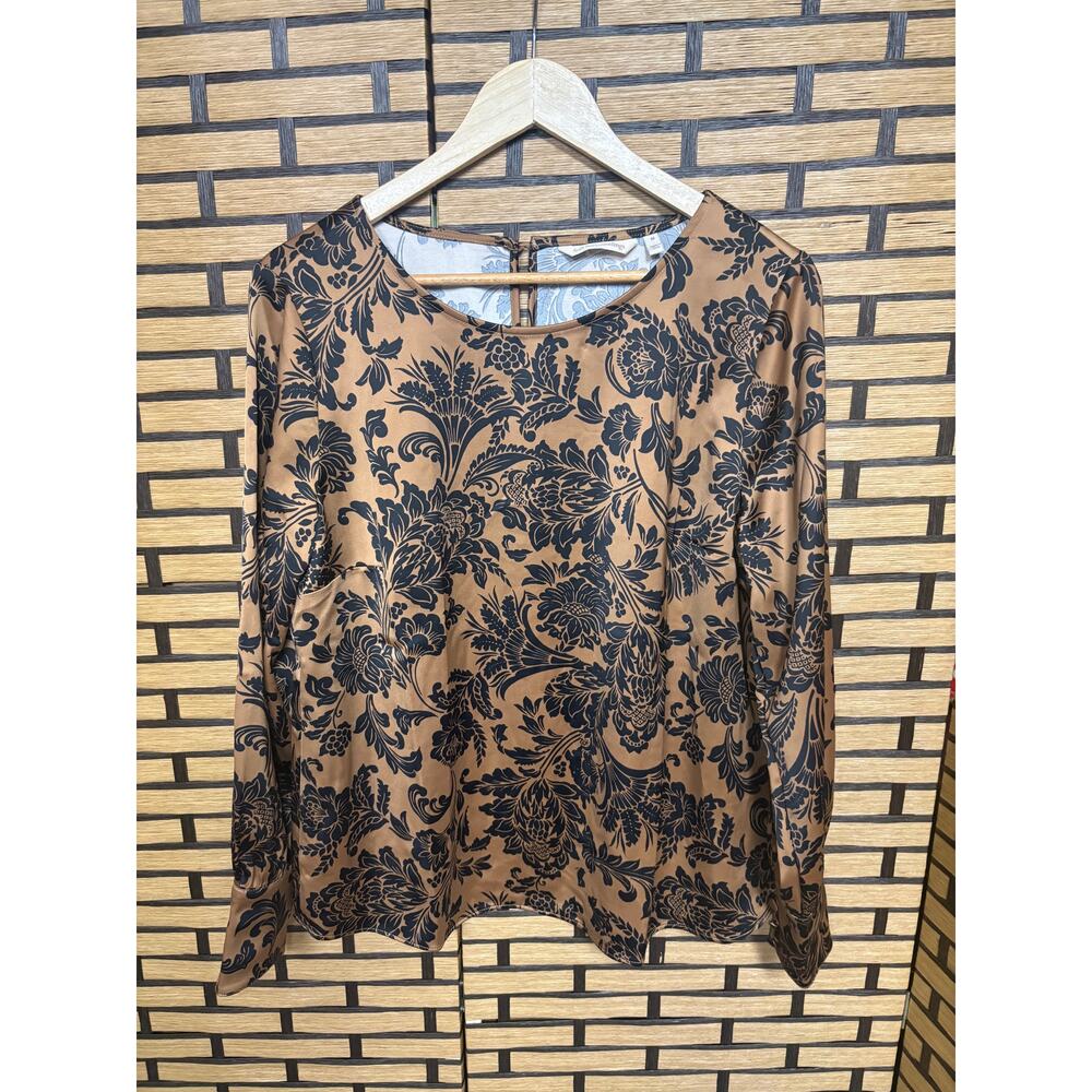 Soft Surroundings Brown‎ And Black Floral Blouse Size Medium